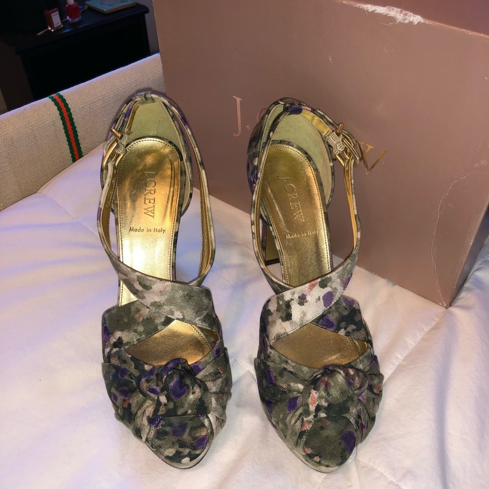 Stunning J.Crew silk printed platform heels
